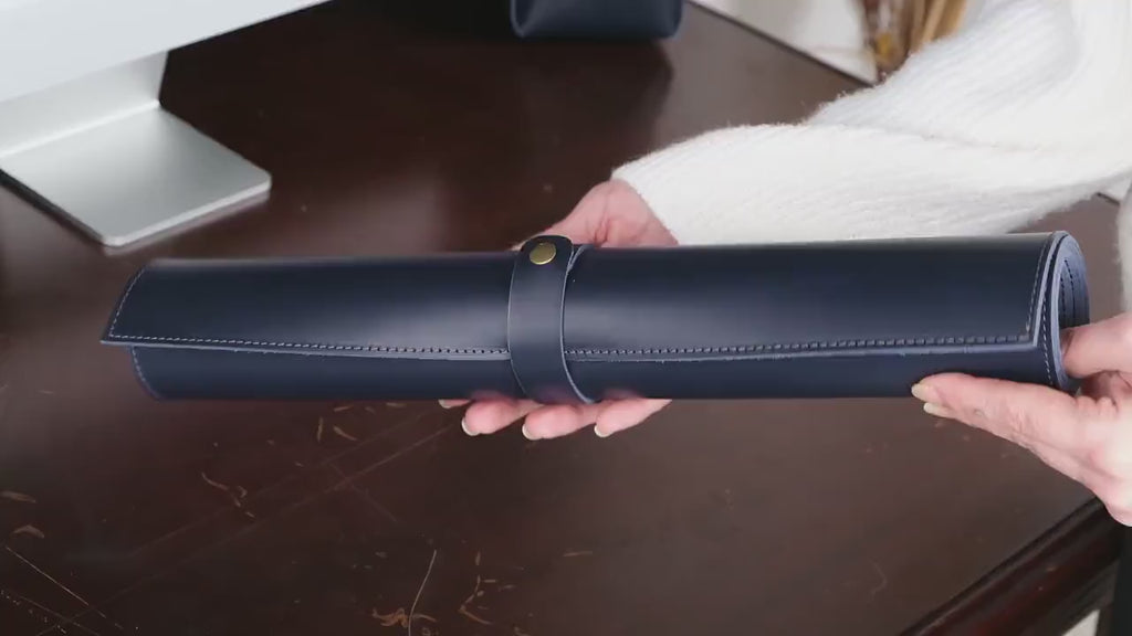 Premium Leather Navy Blue Desk Mat: Handmade Luxury 2.4mm Vegetable Tanned Desk Blotter
